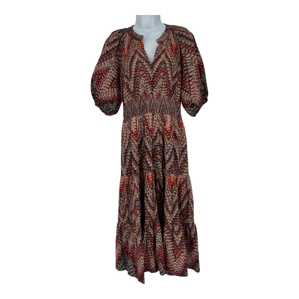 Anthropologie Conditions Apply Tiered Puff Sleeves Dress Size 8 Cotton Smocked